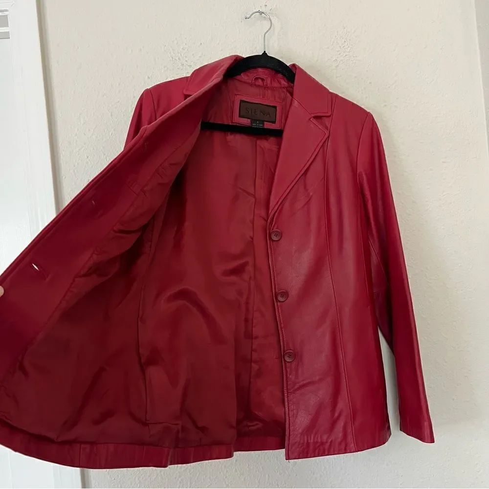 SIENA 100% Leather Red Blazer Jacket| Size 6 - Picture 8 of 14